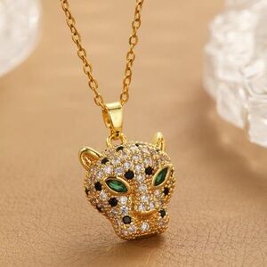Gold Plated Stainless Steel Leopard Pendant Necklace